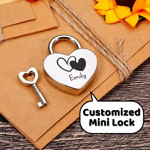 1PC Cool Heart pattern Customized Text Couple Wishing Lock Custom Text For Jewelry Box Small Wooden 