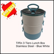 Abbott Tiffin 3 Tiers Lunch Box Stainless Steel - Blue White-Light blue