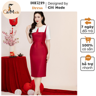 Đầm công sở CITI MODE FASHION thiết kế dáng ôm tafta đỏ phối trắng DH5219