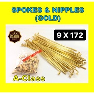 9X172 SPOKES & NIPPLES GOLD 9 X 172 SPOKES GOLD 9 X 172 RANTING GOLD 9-172 RANTING EMAS 9X172 SPOKES