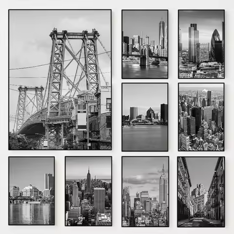 Black and White New York City Photo Poster New York Map Travel Canvas Painting Wall Art Photography 