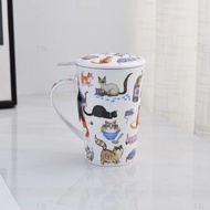 United Kingdom DUNOON Danon Bone China Tea Cup with Lid European Style Tea Cup Playful Cat Glass Gif