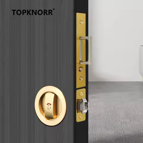 Round Pocket Door Sliding Door Lock With Red And Green Indicator Bathroom Sliding Door Hook Lock Kit