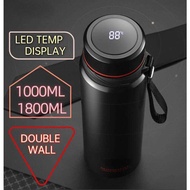 Vacuum Thermal Flask 1000ml 1800ml LED Temperature Display Water Bottle Double Wall Stainless Steel 