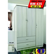 Almari Baju/Model 727 3 door Wardrobe 4 feet White LHT