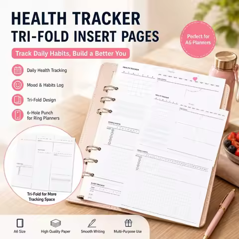 FromthenonA6A7A8Health Tracker Refill Paper-Tri-Fold Loose-Leaf Inserts for Daily Habit&Mood Trackin