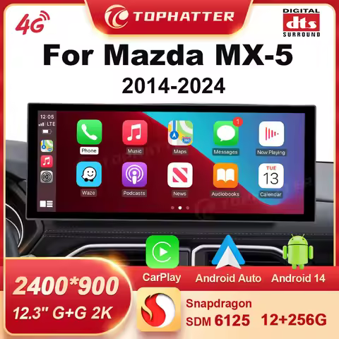 CarPlay 4G Android 14 Car Radio for Mazda MX-5 MX5 III 3 NC 2014-2024 Multimedia Player WiFi GPS Nav
