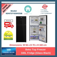 Beko Top Freezer 340L Fridge (Glass Black), RDNT371E50VZGB