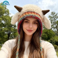 OPENMALL Winter Cute Little Sheep Ear Hat Thick Plush Knitted Hat Girls Winter Warm Ear Protection B