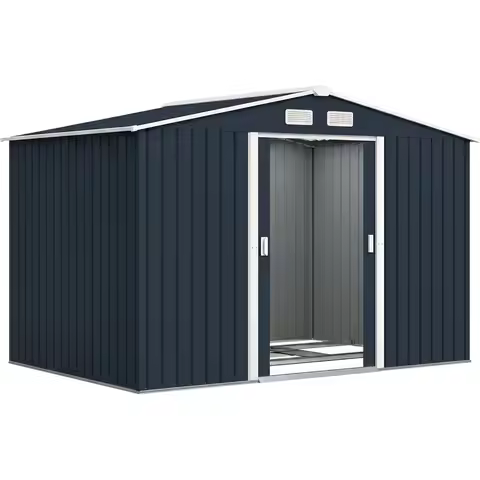 9' x 6' Outdoor Storage Shed, Garden Tool Metal Shed with oundation Kit, Double Lockable Door, Air V