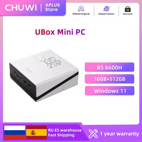 CHUWI UBox Mini PC AMD R5-6600H 6 Cores 12 Threads DDR5 16GB 512GB PCle 3.0 SSD Wi-Fi 6 ＆ 1G LAN Des
