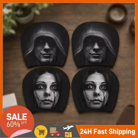 4 Pcs Scary Face Head Rest Cover with Ghost Face Mask Design Printed Head Rest Protector Universal F