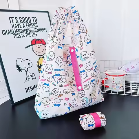 Cartoon Anime Chiikawa Storage Bag Foldable Shopping Bag Cute Kuromi Waterproof Student Lunch Box Po
