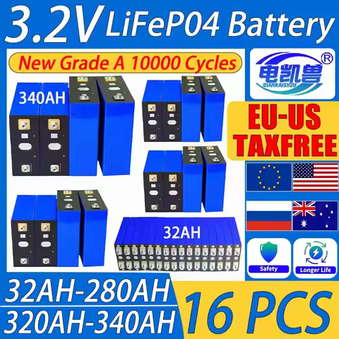 16PCS new high quality 3.2V 340AH 320AH 280AH 32AH lifepo4 battery DIY 12V 24V 48V Home energy stora