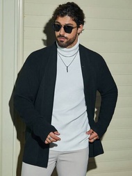 Manfinity Basics 男士加大尺碼純色開衫,掉肩寬鬆設計與開放式前衣襟休閒外套