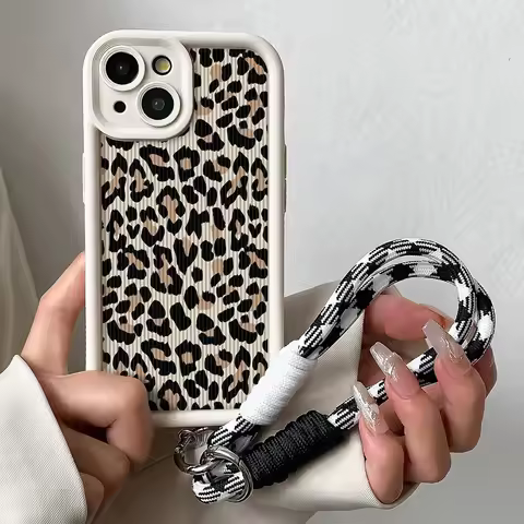 Leopard Wrist Chain Lanyard Case For Redmi Note 13 12 11 10 9 8 7 Pro Plus 11s 13C 12C Shockproof Ha