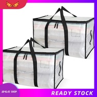[ap4l43.] Clothing Storage Bag 2 Pack Clear Large Storage Bags, 95L Moving Organizer Bags with Zippe