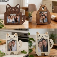 LINDW99 Wooden Photo Frame, Cat Bear Design Animal Shaped Desktop Picture Frame, Creative Home Photo