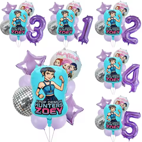 Purple Kpop Dragon Zoey Balloon Arch Kit Number 1- 9 Foil Balloon For Kids Birthday Party Event Deco