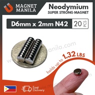 Magnet Manila 20 Pcs D6mm X 2mm Neodymium Magnet N42 Super Strong Earth Permanent Disc Round Neodymi