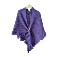 Autumn Winter Knitting Shawl with Tassel Decoration Solid Color Triangle Scarf with Buttons Thickene