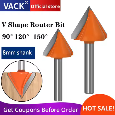VACK 6/8mm V Shape CNC Solid Wood Milling Cutter Carbide End Mill for Woodworking Router Bit with 60