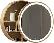 Round Bathroom Mirror Cabinet, Wall Mounted Storage Cabinet Mirror Medicine Cabinet, Wooden Storage Cabinets Organizer for Living Room, Home Kitchen Furniture,Walnut_50CM