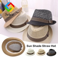 LETCE Straw Fedora Hat, Straw Short Brim Sun Cap, Outdoor Breathable Trilby Floral Hat Man