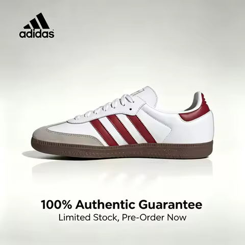 adidas Originals SAMBA OG Simple Breathable Versatile Thin-Soled Low-Top Sneakers Unisex White and R
