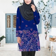 Baju Muslimah Blue Floral Dress Women Long Sleeve Baju Raya 2024 Baju Muslim Pesta Ramadhan Baju Muslim Gaya Etnik Atasan Muslimah Lengan Panjang Jubah Muslimah Wanita Malaysia