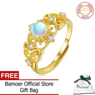 BAMOER แหวนเงินแท้925บิ๊กบลูแหวนปรับพลอยได้สำหรับผู้หญิงชุบทองนิรันดร์วงแหวนแต่งงานสุดหรูของขวัญ BSR293