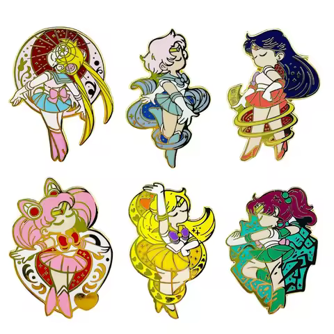 Sailor Moon Brooch Cartoon Bestie Metal Badge Creative School Bag Decoration Collar Pin Birthday Gif