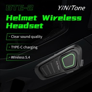 YiNiTone BTE-2 Motorcycle Helmet Wireless Headset - BT 5.4, IP66 Waterproof, 1000mAh, Stereo Music/C