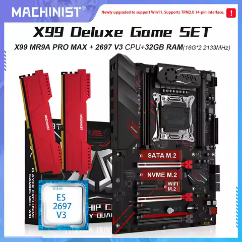 TPM2.0 MACHINIST E5 MR9A-PRO-MAX Motherboard Set With Kit Xeon E5 2697 V3 cpu Processor 32G(2*16) DD