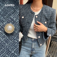 Lovito Elegant Jacket Button Texture Autumn/winter Jacket for Women L166AD109