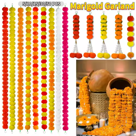 5-50 PCS Marigold Garland Wedding Diwali Decoration Day of the Dead Faux Garlands Wedding Garlands I