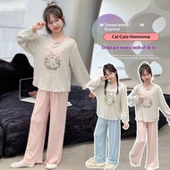 Ready Stock Baju Tidur Budak Perempuan Girls Sleepwear Modal Long Sleeve 2pcs Casual 110-170cm