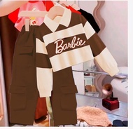 Setelan baju anak perempuan motif cargo berbie strip Baju cewek anak lengan panjang baju kaos anak p