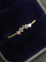 1入組星星休閒戒指女士們珠寶和手錶S925純銀黃金鍍情人節精細首飾類日常穿著禮物
