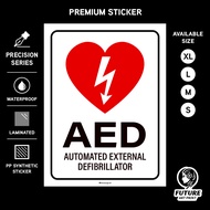 AED Automated External Defibrillator. Sticker Sign. Emergency First Aid Heart Safety Kit Machine Sig