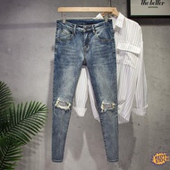 ✦Ready Stock✦ Fashion stretchy jeans lelaki Nine point jeans, men's slim fit, small feet, youth, spr