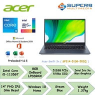 Acer Swift 3x SF314-510G-502Q [Steam Blue] Notebook | ( i5-1135G7 / 8GB Onboard /512GB / Iris Xe Max Graphics / OPI / 14"/ 1.37kg / W10 / OPI )