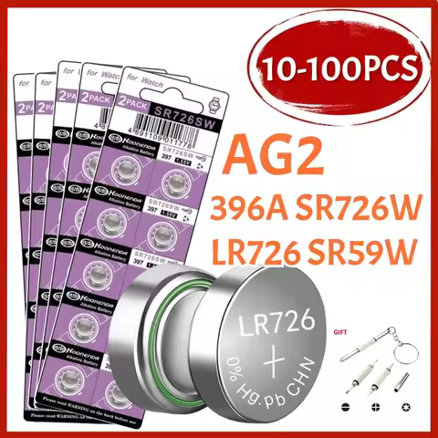10-100PCS AG2 Watch Battery 1.55V 396A 397 SR726SW LR726 SR59W SR726 Alkaline Button Coin Cell Batte