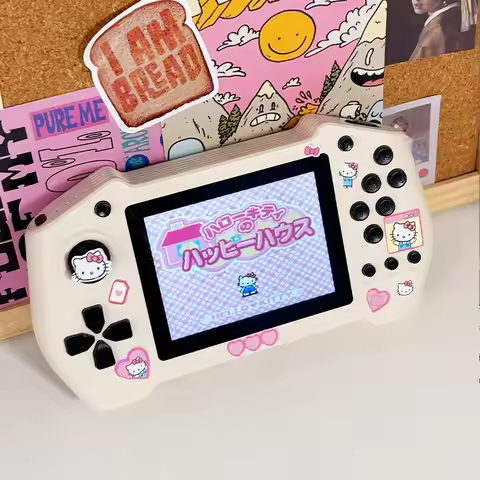 Anime Sanrio Hello Kitty Handle Type Handheld Game Console Mini Power Bank 2-in-1 Retro Lovely Valen