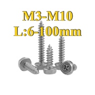 304 Stainless Steel Flange Self-tapping (Cross) M3/M4/M5/M6/M8/M10 (DM) (Y6) (x6)