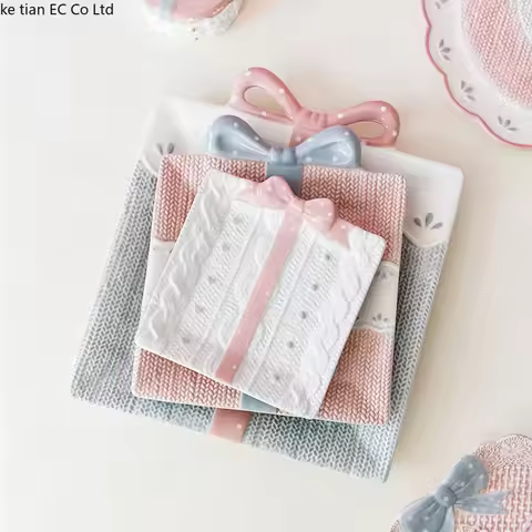 European cute ceramic cake dessert plate Creative bow ceramic plate ceramic dishes shooting props de