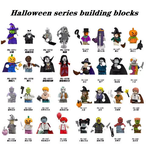Hot Toys new Halloween series mini blocks, pumpkin man, witch, vampire, Claire, DIY toys, Children's