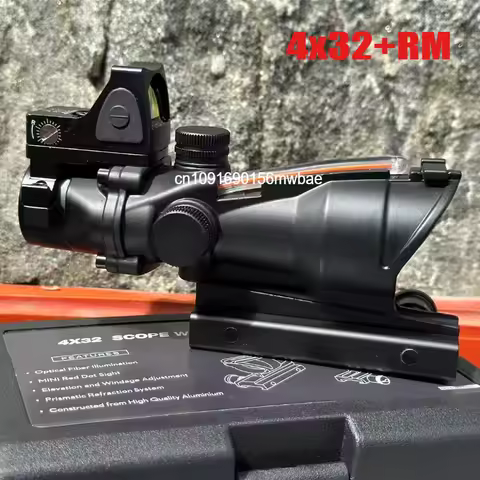4X32 Red Dot Real Fiber Optics Sight with Red Green Dot Illuminated RifleScope Etched Reticle Reflex