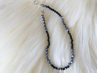 天然礦石/黑曜石、鈦赫茲/純銀手鍊