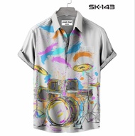 Kemeja Casual Tangan Panjang Dan PendeK Motif Drum Set Motif Artistik SK - 143